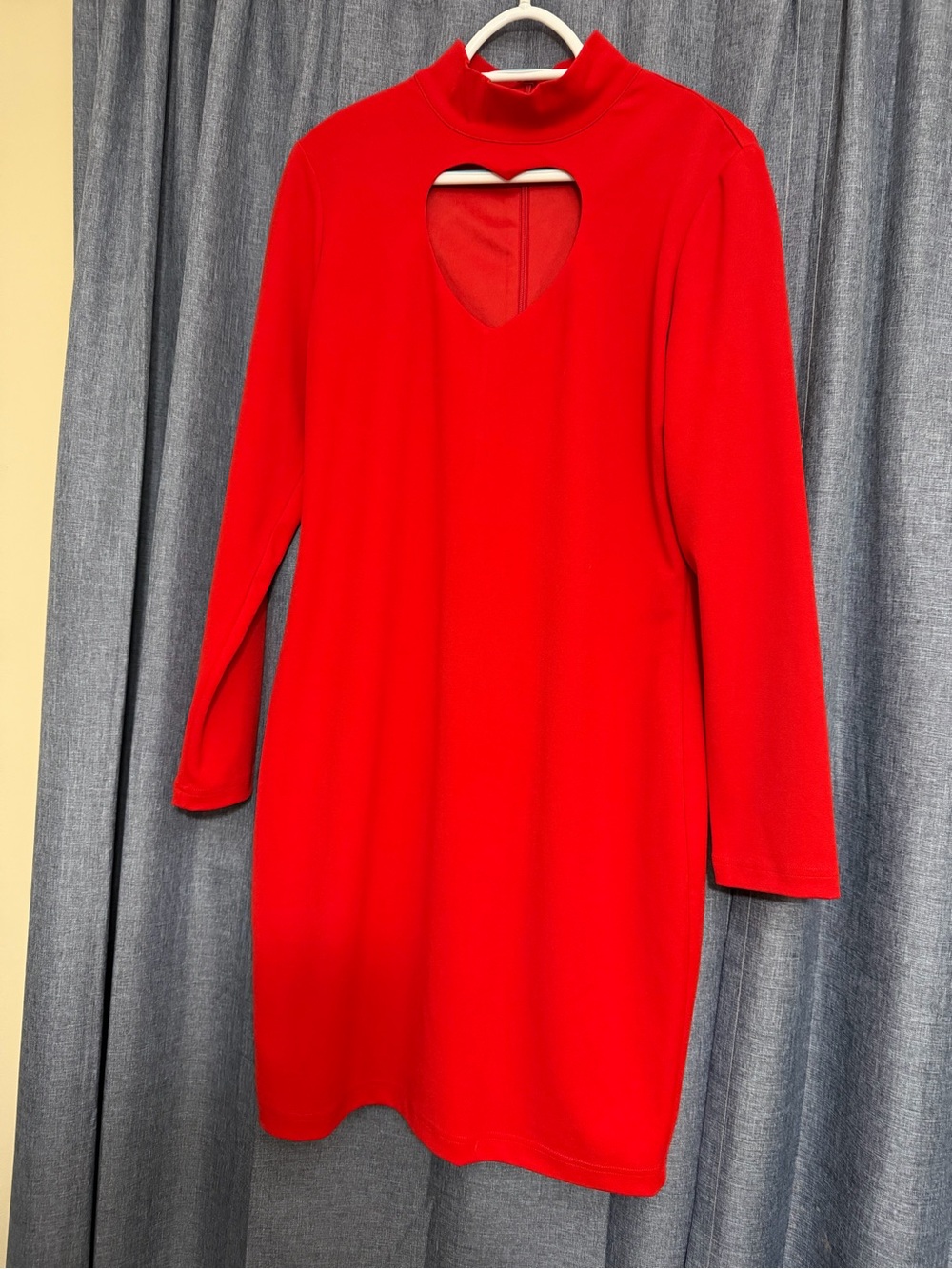 Bold Red Long-Sleeve Dress with Heart Cutout